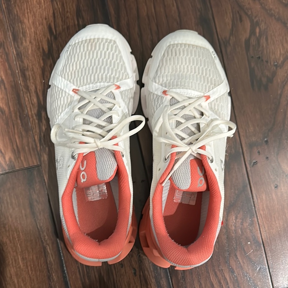 On Running Women's White and Coral Running Shoes